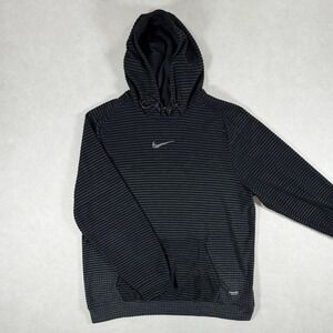 Nike Pro Therma-FIT ADV Mens Medium Black Stripe Waffle Pullover Training Hoodie
